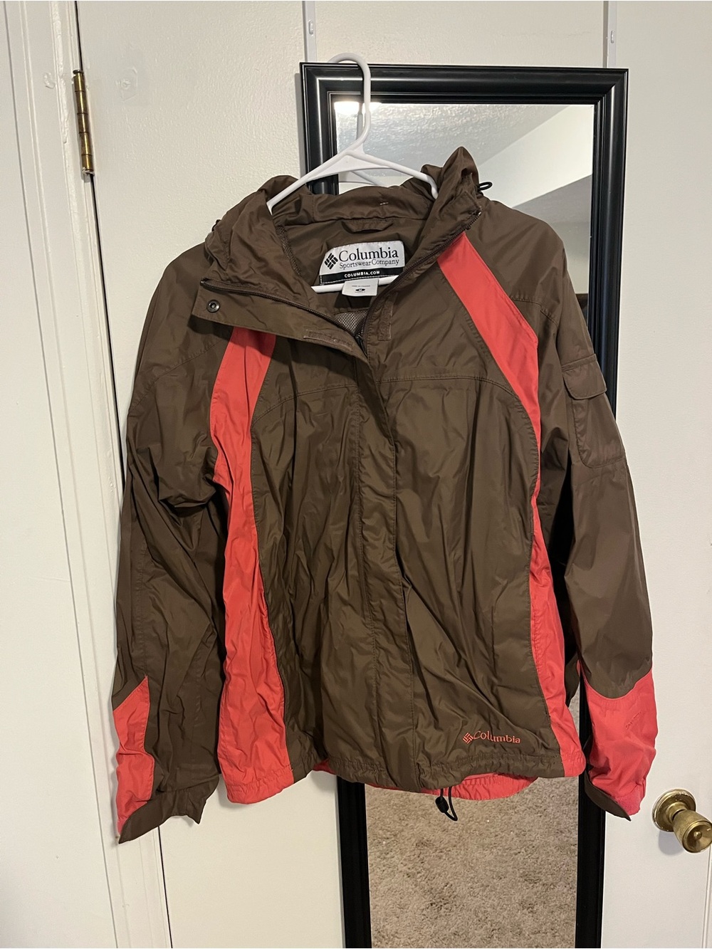Columbia Brown and Coral Hooded Outdoor Jacket